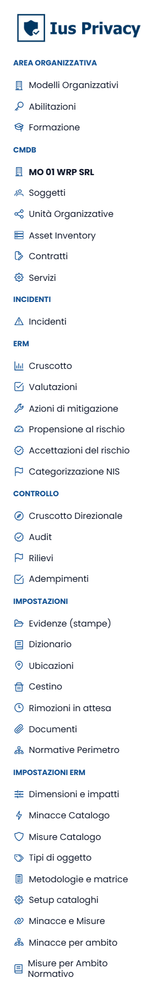 Il menu della piattaforma