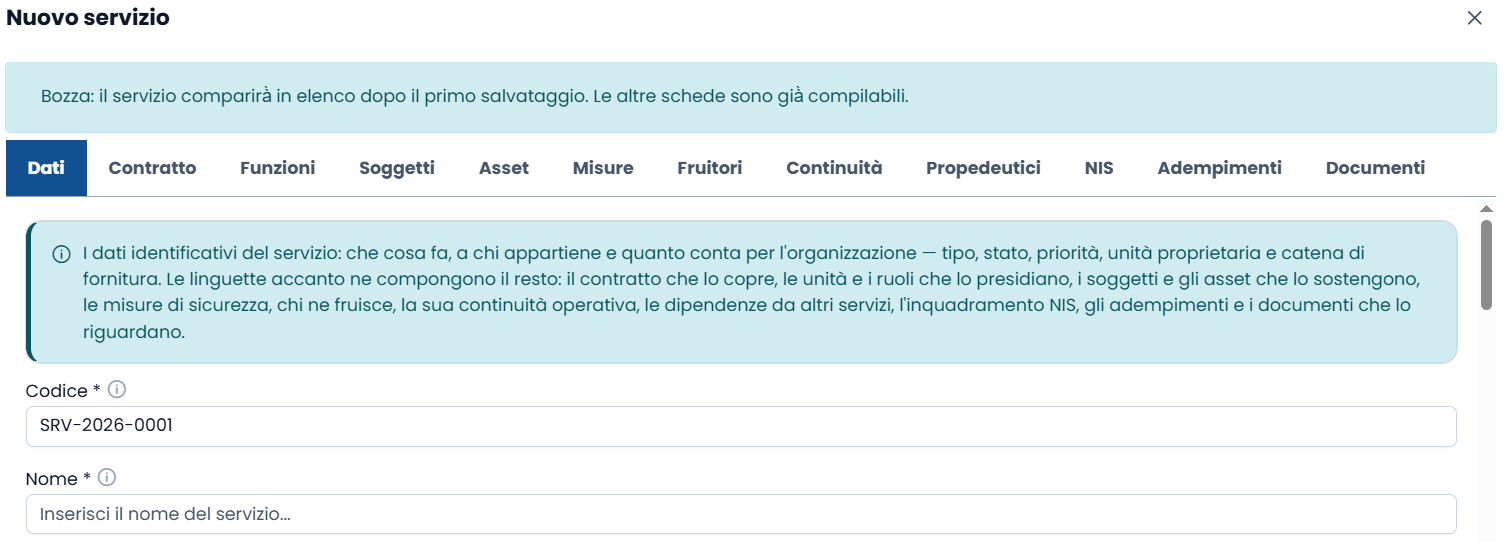 La scheda del servizio