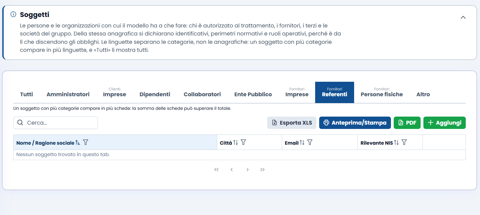 I fornitori nell'anagrafica dei soggetti